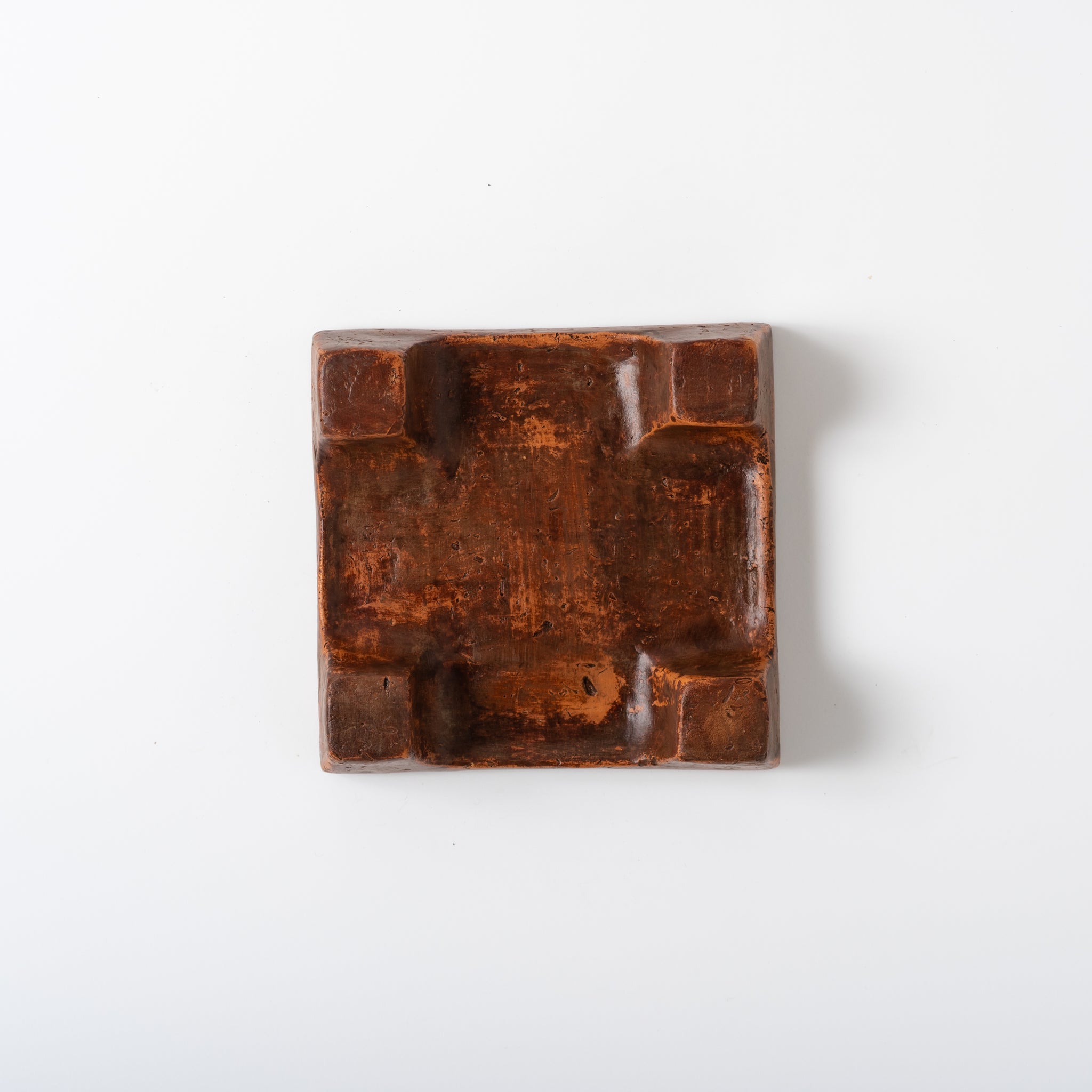 Red Clay and Pig's Blood Glaze Square Plate  [B] | Nobuko Konno