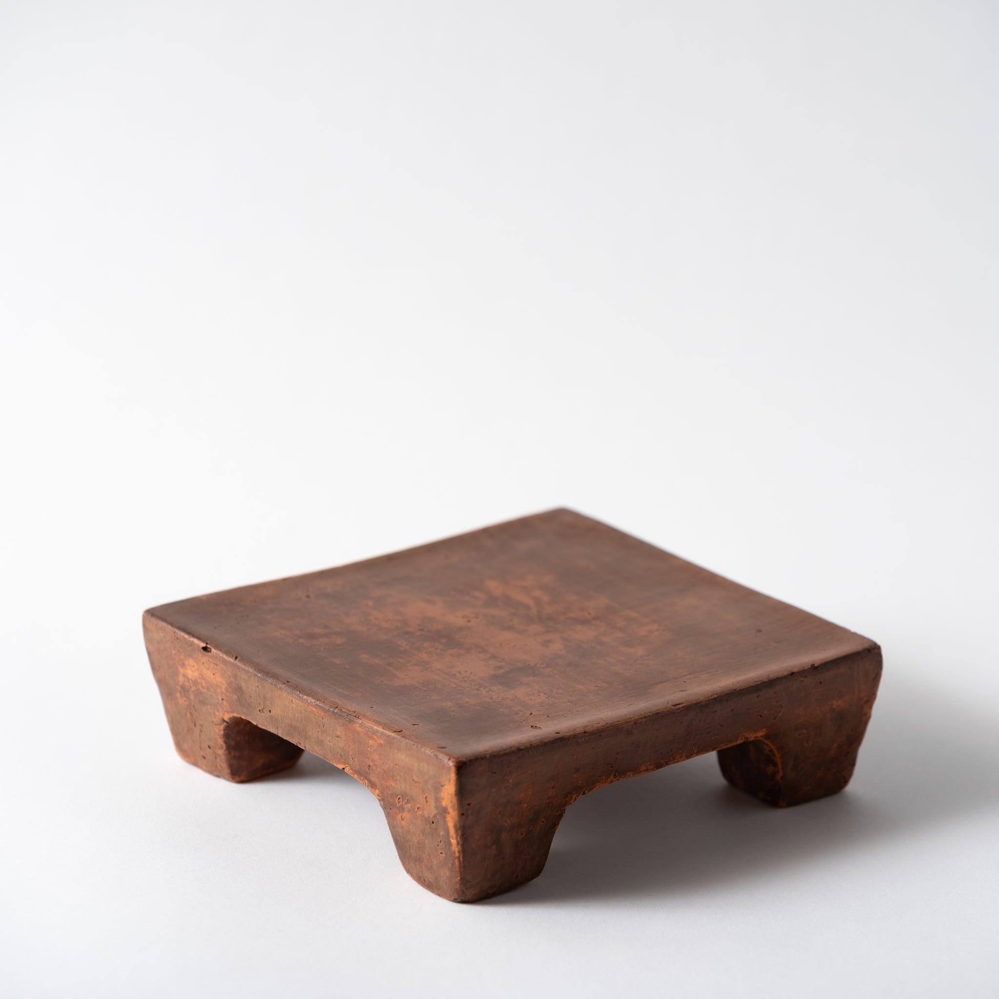 Red Clay and Pig's Blood Glaze Square Plate  [B] | Nobuko Konno